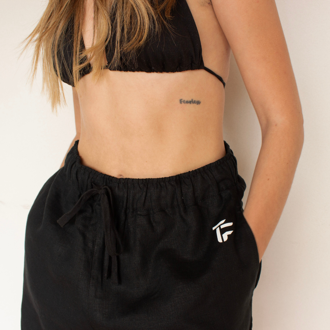 304 Womens TOF Core Logo Black Linen Shorts