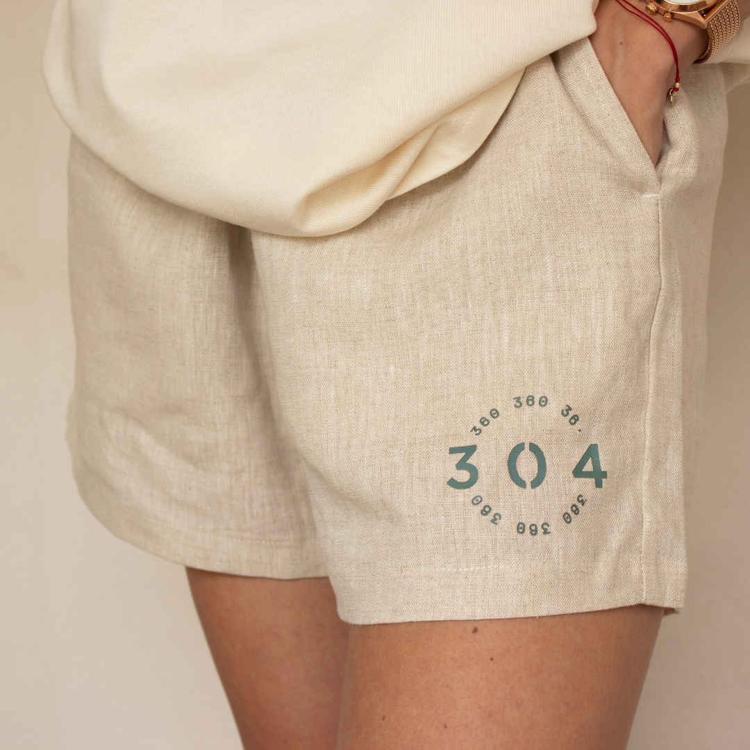 304 Womens 360 Off White Linen Shorts