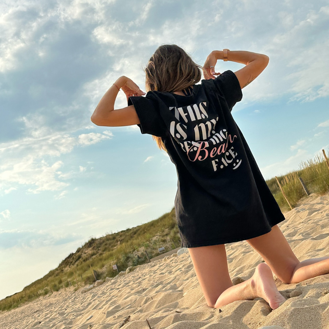 304 Womens Beach Face Acid Wash T-Shirt (Oversized)