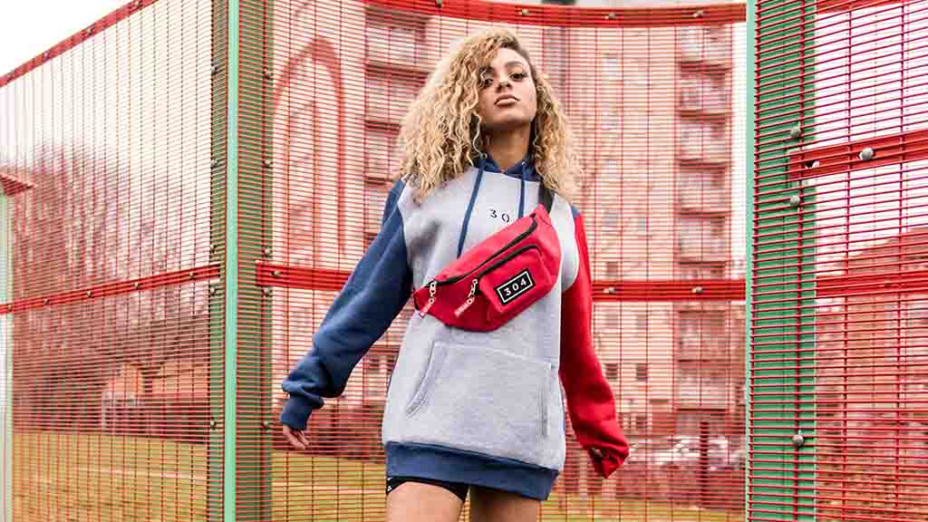 A retro sports look with the Colour Block Hoodie