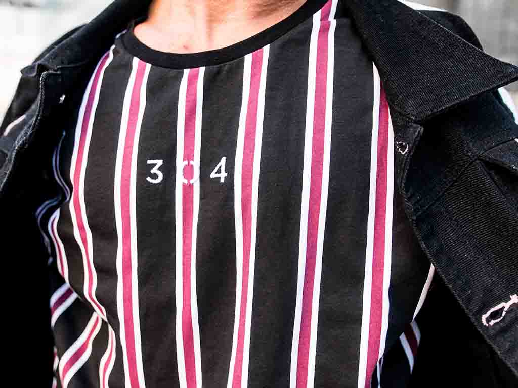 304 Pinstripe T-Shirt Red and Black