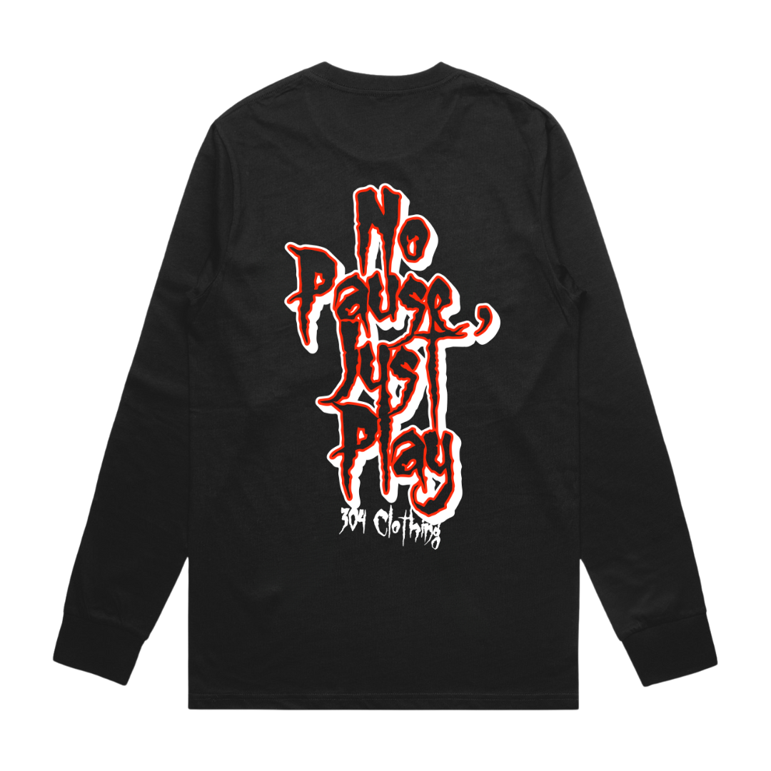 No Pause, Just Play Graffiti Long Sleeve T-Shirt Black