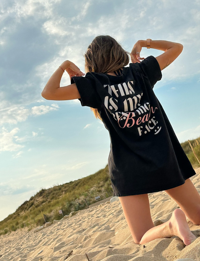 304 Womens Beach Face Acid Wash T-Shirt (Oversized)