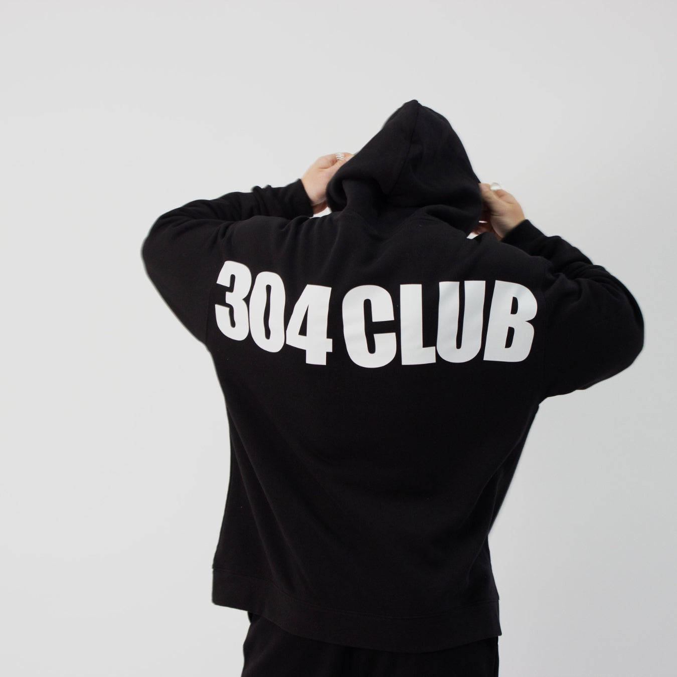 304 Mens Club White on Black Hoodie