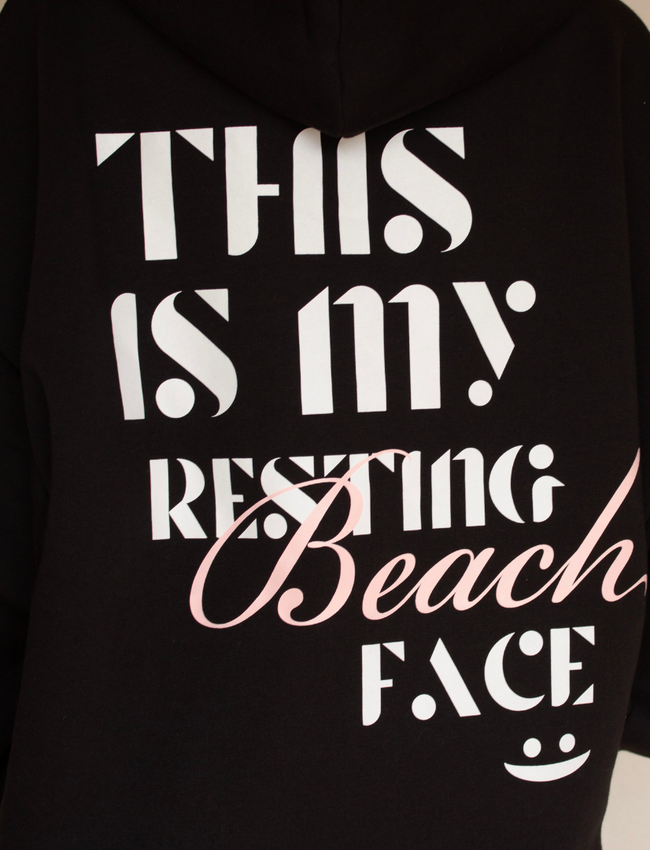 304 Womens Beach Face Black Oversized Hoodie