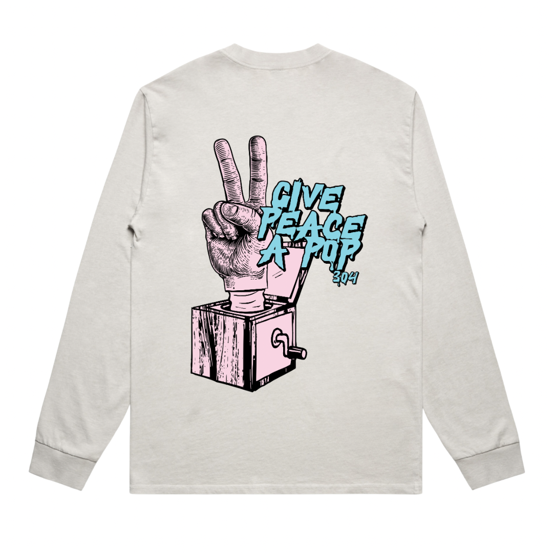 Give Peace a Pop Heavy Faded Long Sleeve T-Shirt Bone