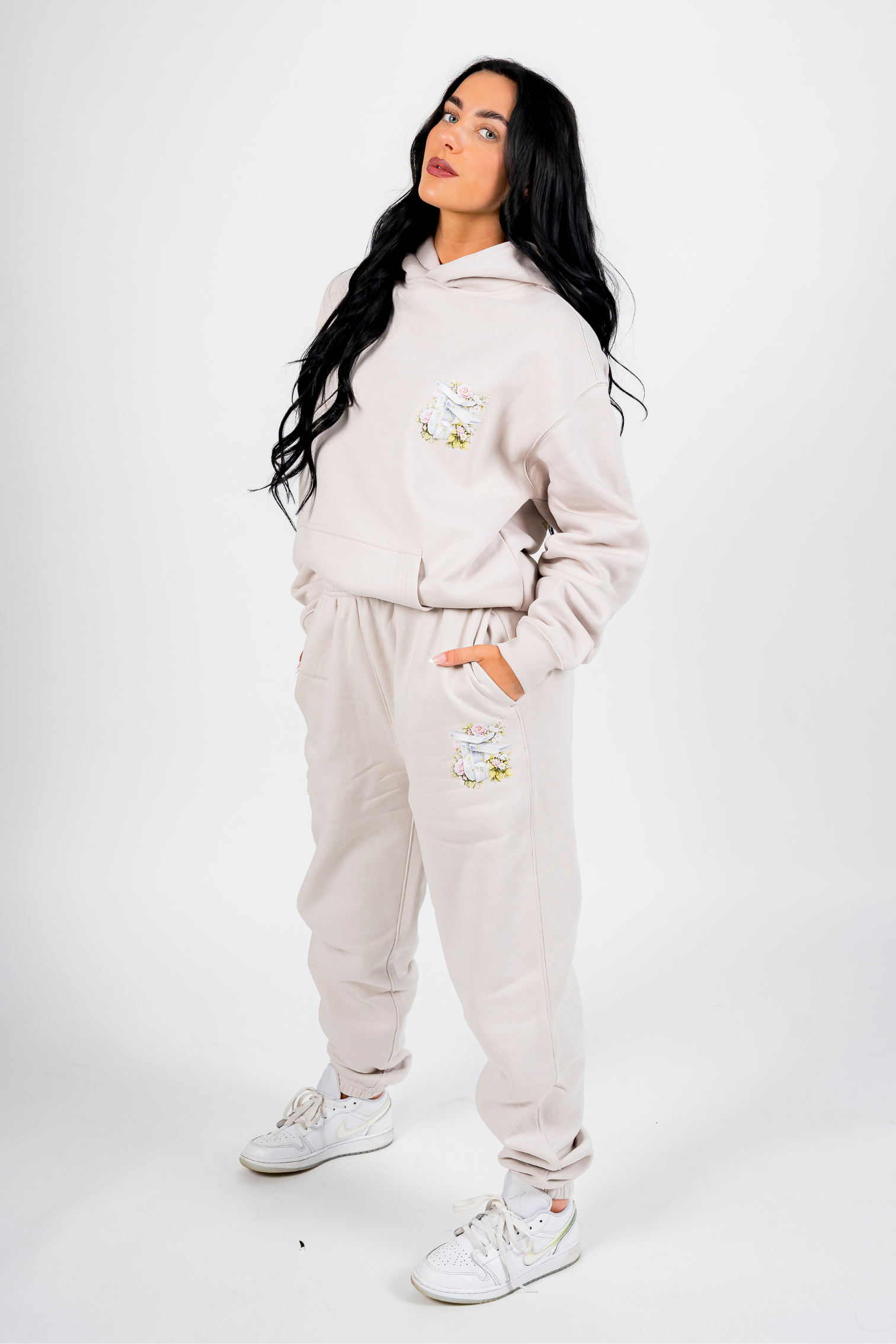 TOF Floral Joggers Bone