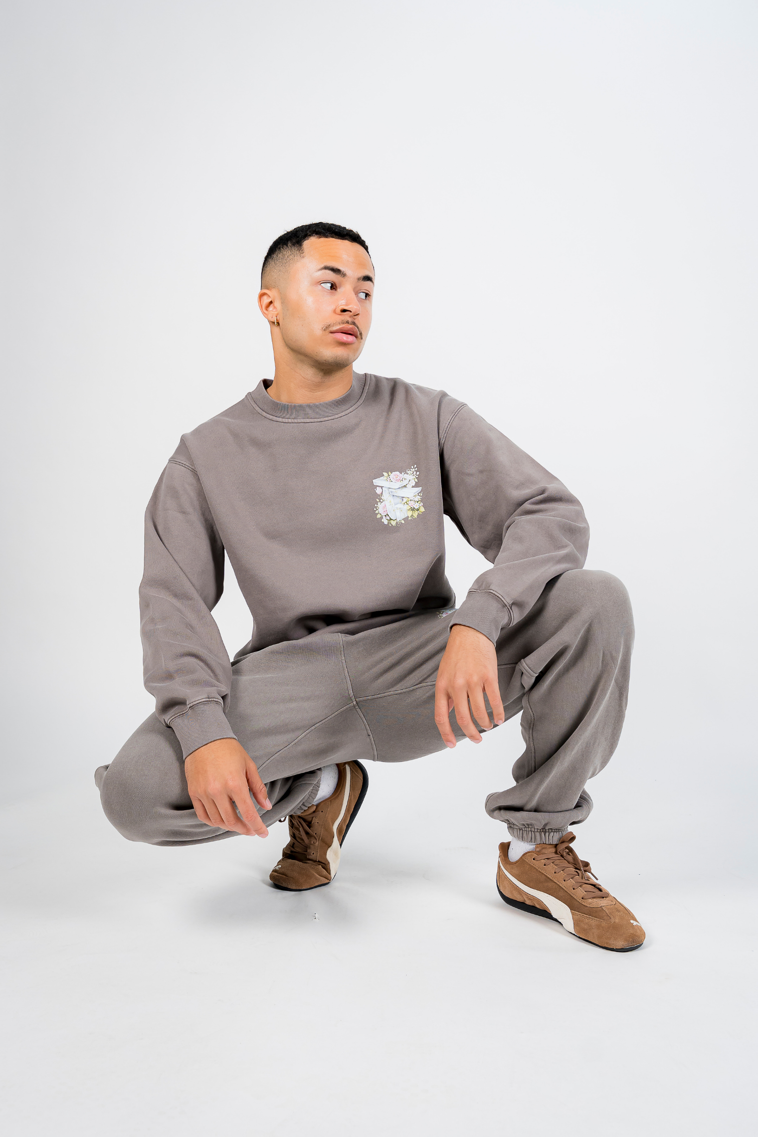 TOF Floral Joggers Faded Grey