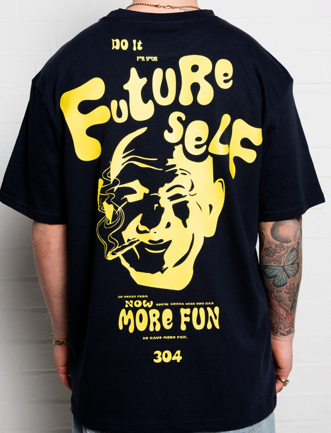 304 Mens Future Self T-shirt Navy & Yellow (Oversized)