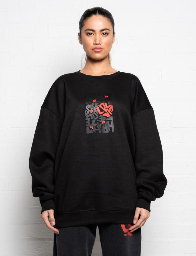 304 Womens Love Hate Sweatshirt Black (Oversized)