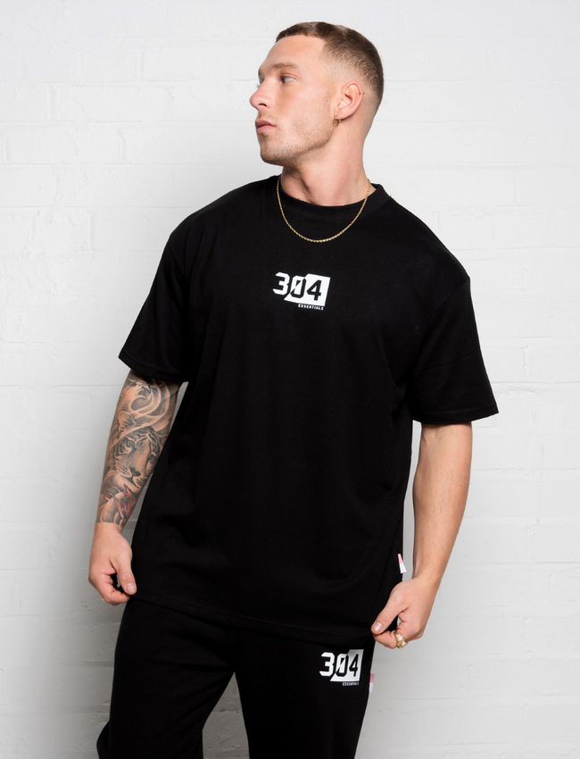 304 Mens 50:50 Essential T-Shirt Black & White