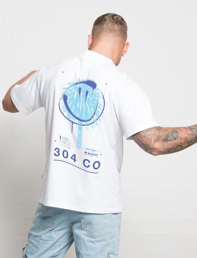 304 Mens Blue Face Palm T-shirt White