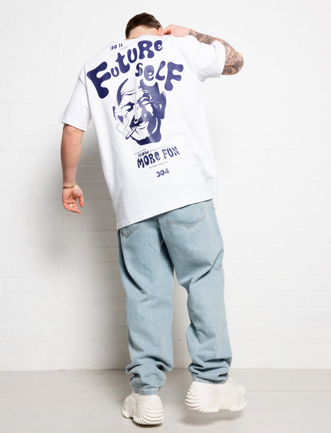 304 Mens Future Self T-shirt White & Dark Blue (Oversized)