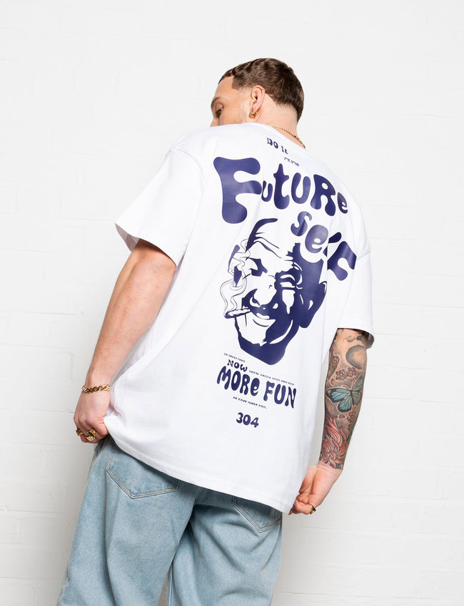 304 Mens Future Self T-shirt White & Dark Blue (Oversized)