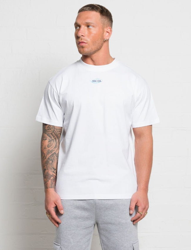 304 Mens Blue Face Palm T-shirt White