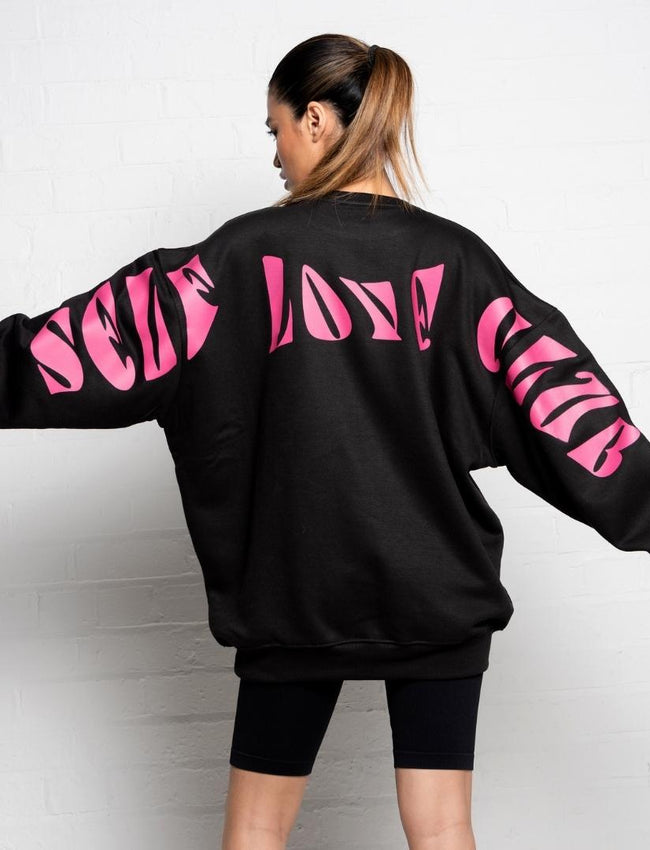 304 Womens Self Love Club 2.0 Sweatshirt Black & Pink (Oversized)