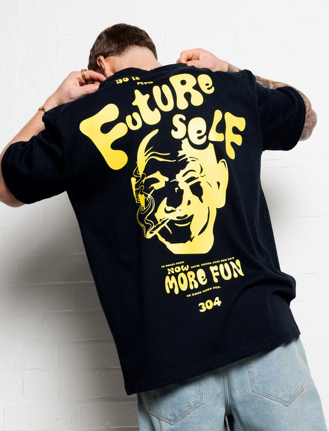304 Mens Future Self T-shirt Navy & Yellow (Oversized)