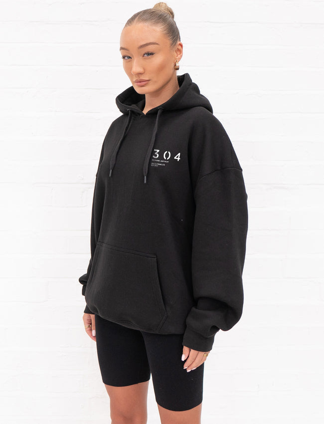 304 Womens Core One Hundred Stamp Hoodie Black (Oversized)