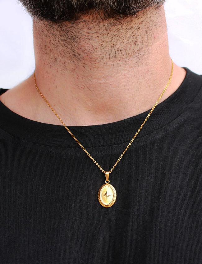 Gold North Star Pendant with Gold Chain Necklace