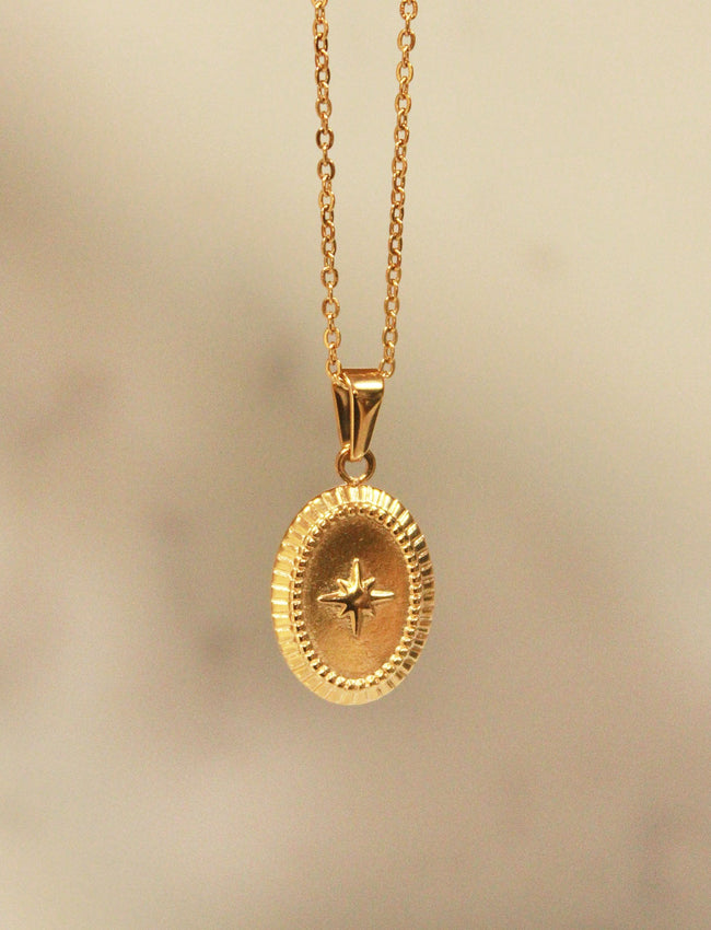 Gold North Star Pendant with Gold Chain Necklace