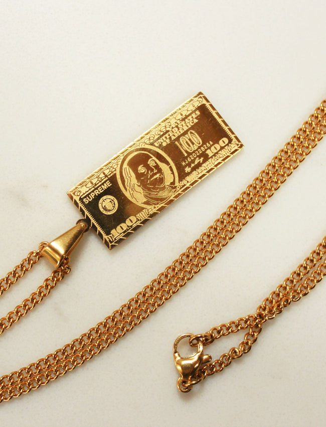 Gold Dolla Note Pendant with Gold Chain Necklace