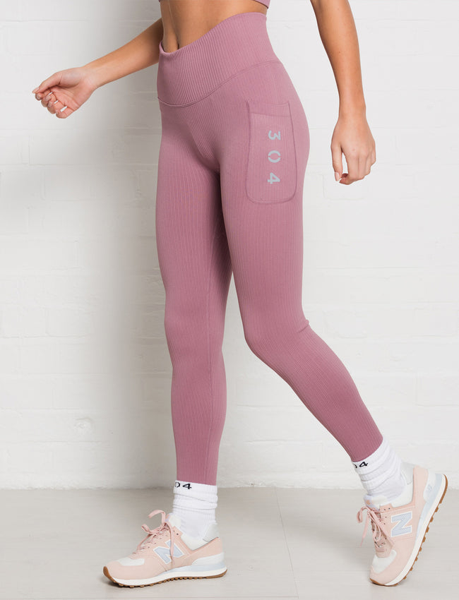 304 Womens Ribbed Seamless 3D Fit Legging Mauve