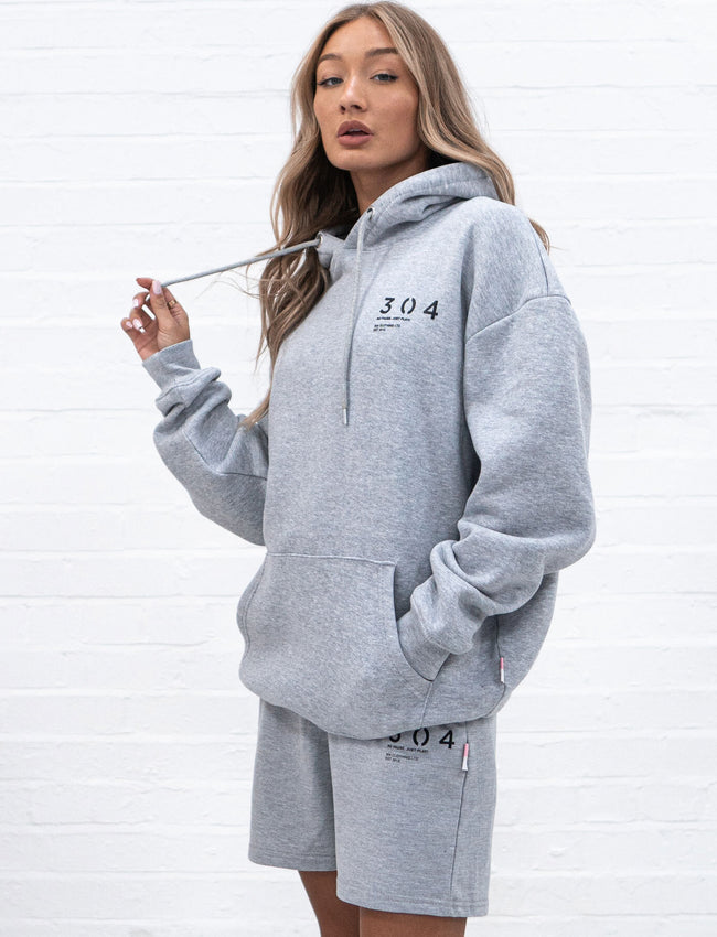 304 Womens Core One Hundred Stamp Hoodie Grey (Oversized)